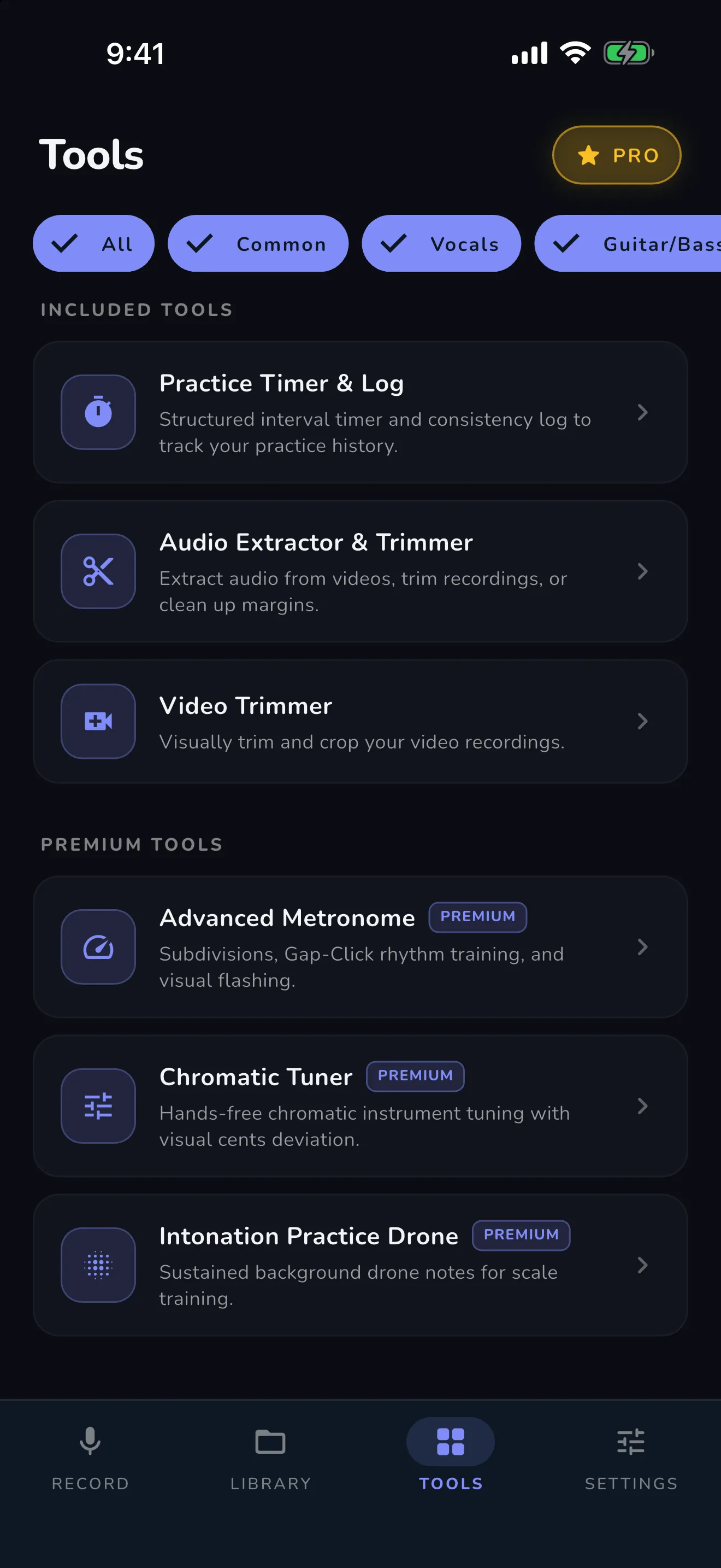 Tools list — included tools and Premium tools