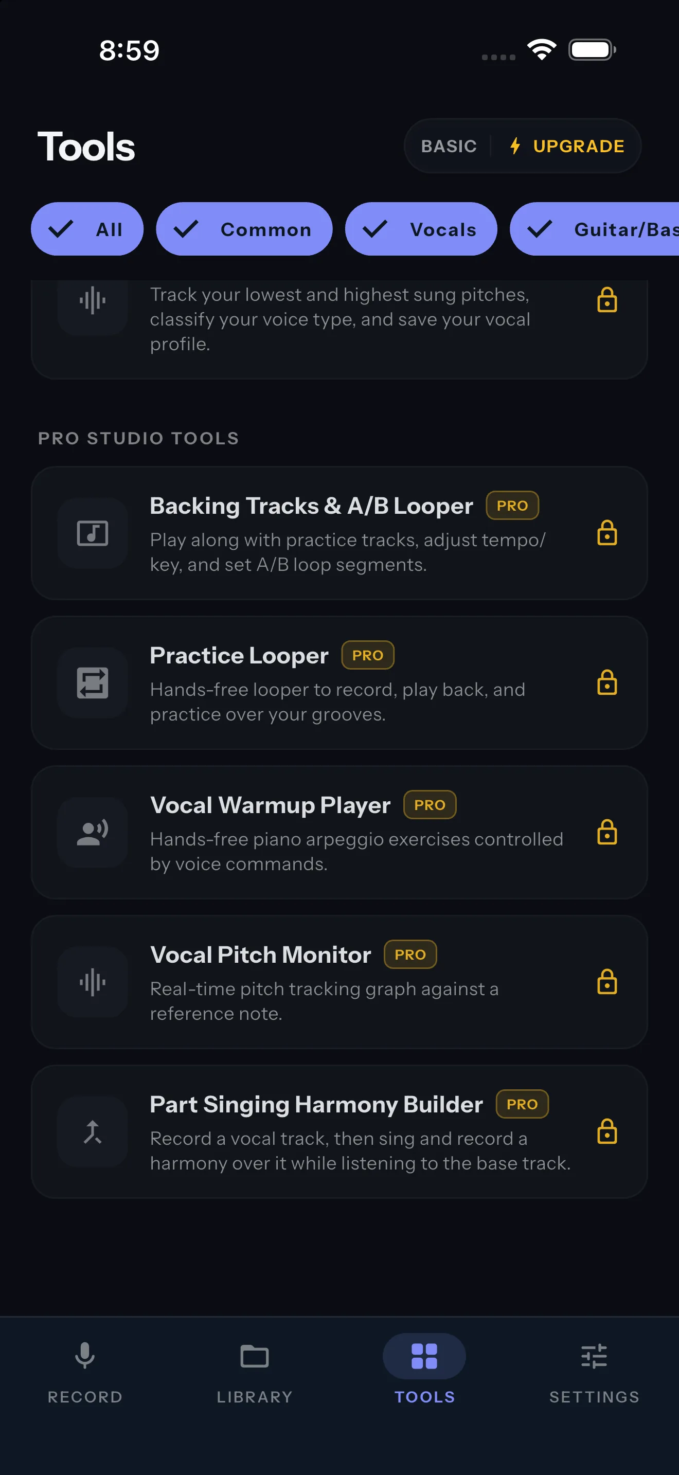 Pro studio tools — backing tracks, loopers, warmup player, pitch monitor